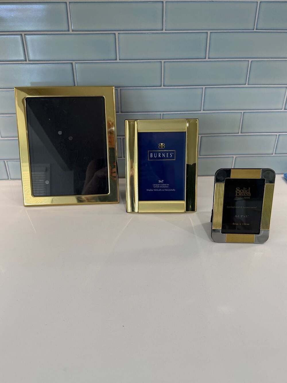 Vintage Burnes of Boston and Solid Brass Picture Frame Set (3 Pieces)